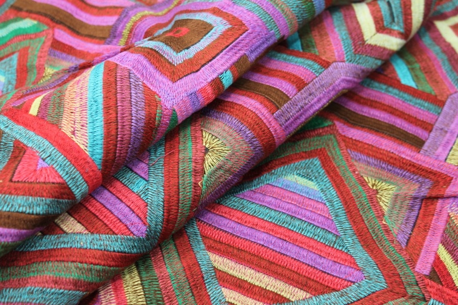 Geometric Multi Colour Embroidered Dupion
