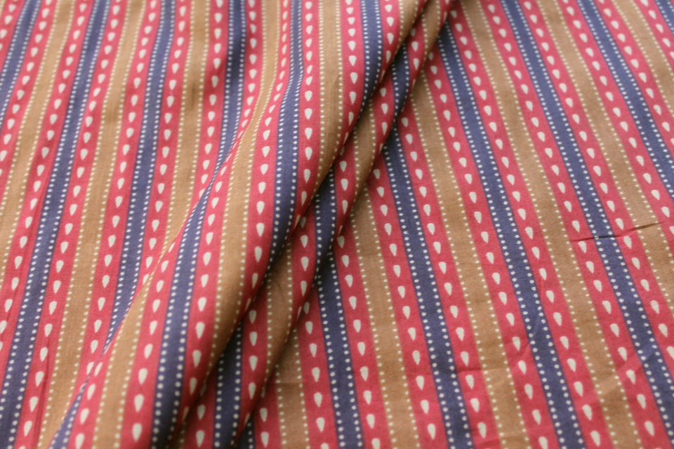 Printed Cotton Lawn - Black, Caramel and Dark Red Stripes