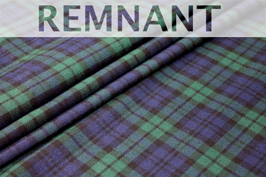 REMNANT - Stretch Tartan - Blue, Navy and Green - 1m piece