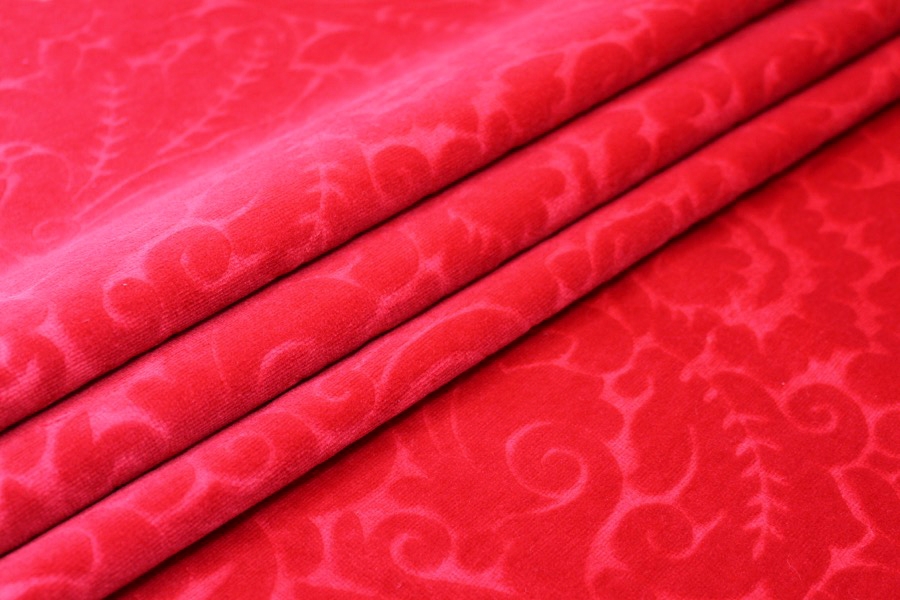 Embossed Cotton Velvet - Red