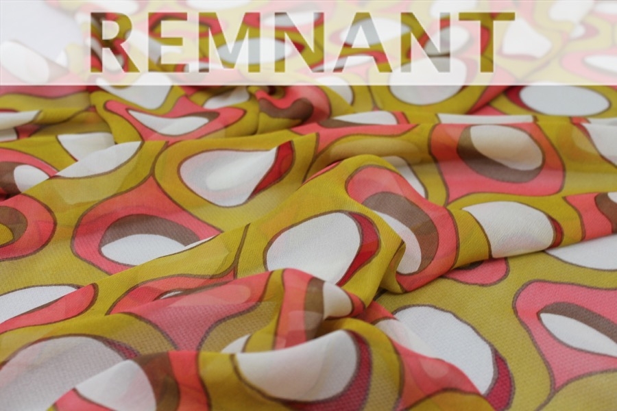 REMNANT - Printed Silk Chiffon - Retro Pink Green - 2.85m Piece