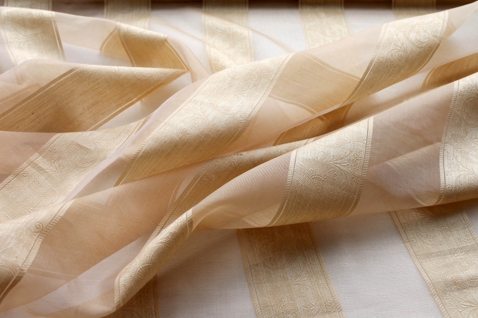 Jacquard Striped Silk Organza - Gold and Pale Gold