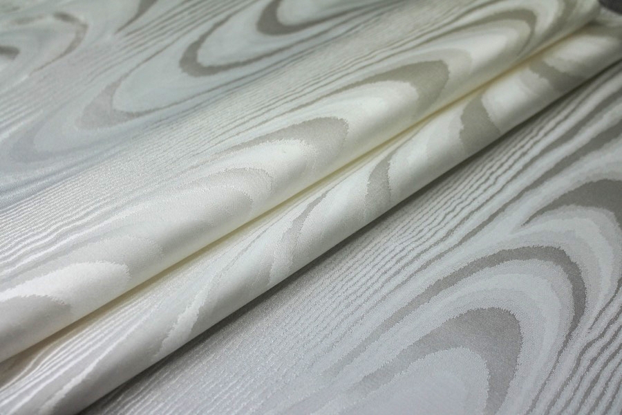 Woven Moiré Brocade Fabric - Ivory Silk Viscose Mix