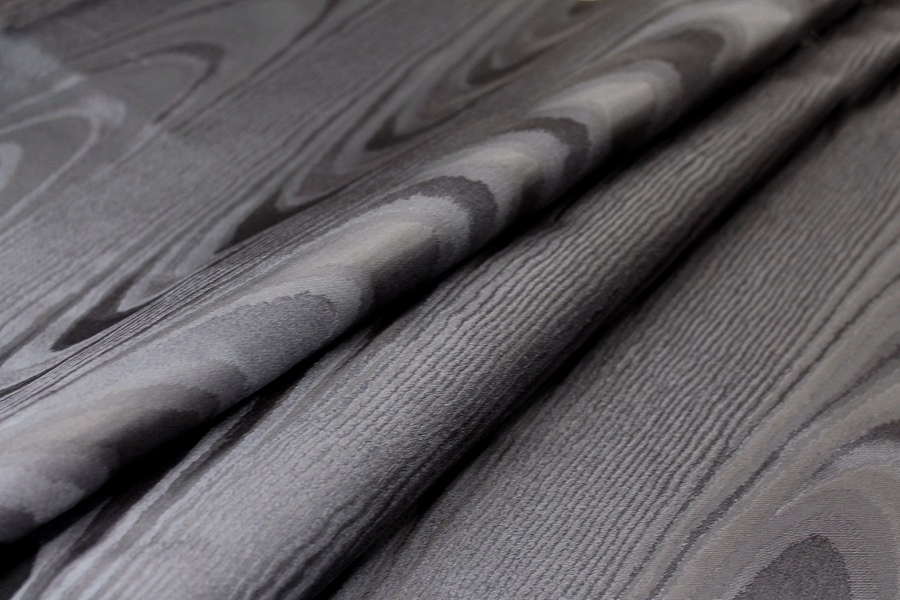 Woven Moiré Brocade Fabric - Black Silk Viscose Mix