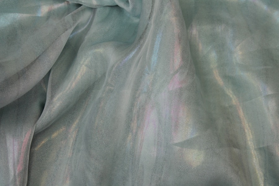 Foil Printed Chiffon - Pale Blue Oil Slick