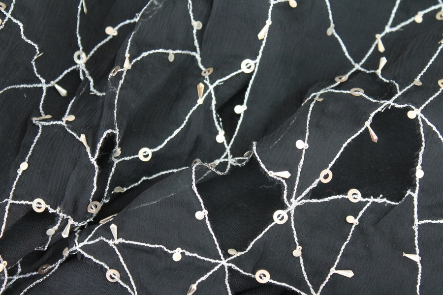 Black Chiffon with Silver Metallic Thread