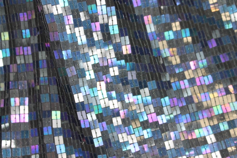 Square Sequin on Silk Chiffon Black/Blue