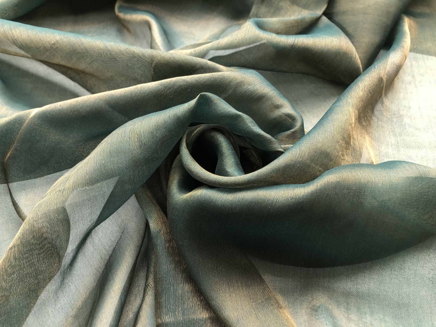 Silk Metallic Chiffon - Dark Green/Gold