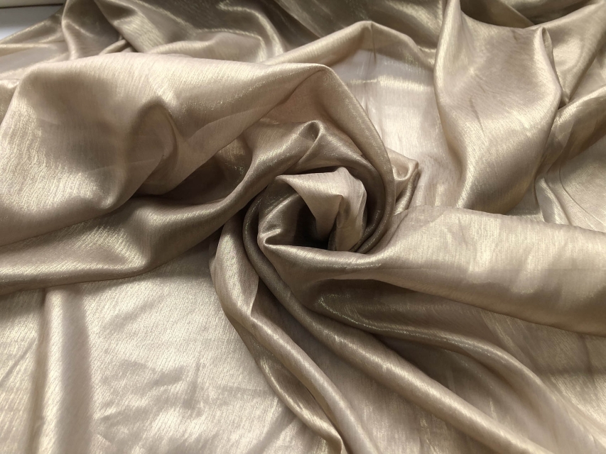 Gold Foiled Taupe Silk Chiffon 