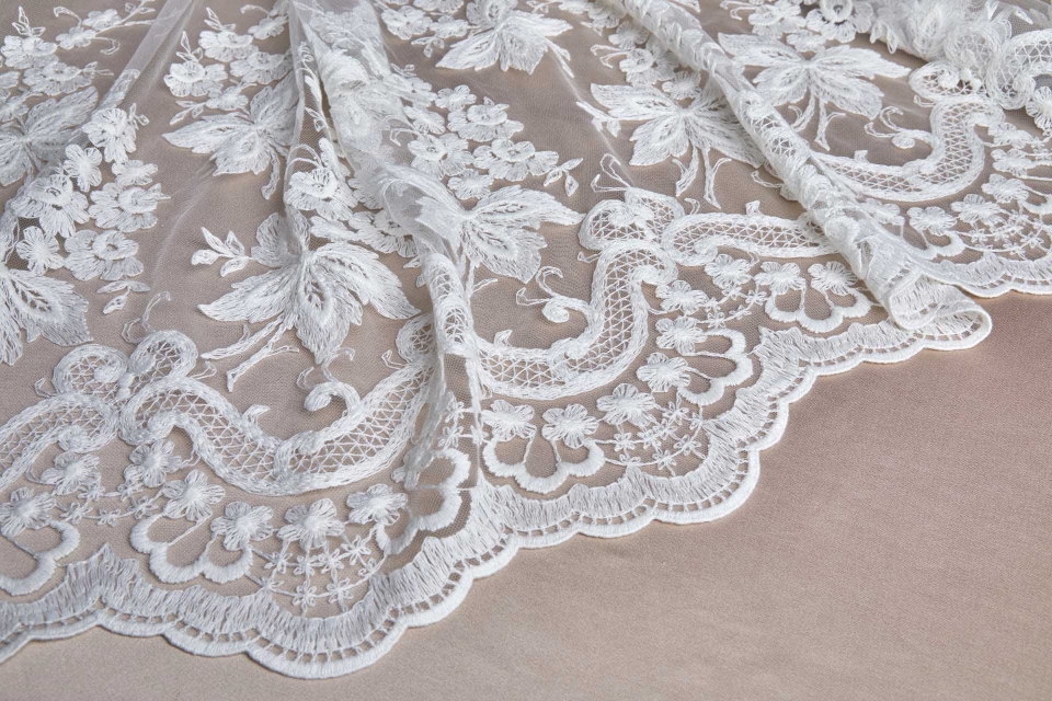 NEW BRIDAL - Ivory Cotton Embroidery on Ivory Tulle