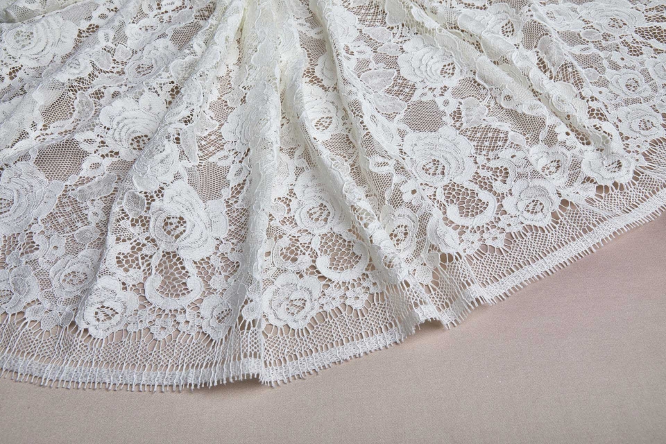 NEW BRIDAL - French Corded Leavers Lace with Roses - Ivory