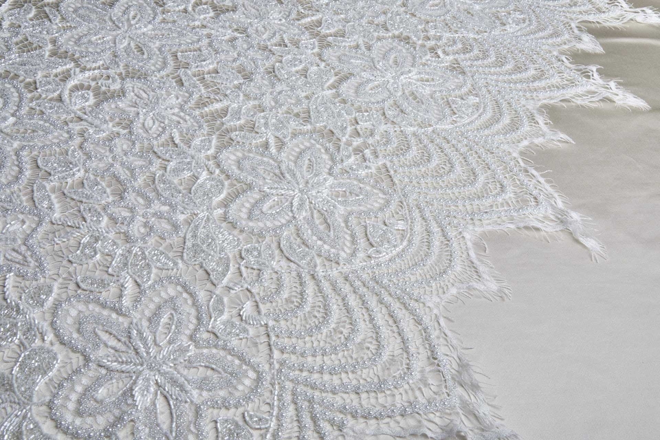 NEW BRIDAL - Heavily Beaded Floral Flapper Lace - White