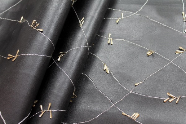 Embellished Leatherette - Black with Gold Metal Sequins