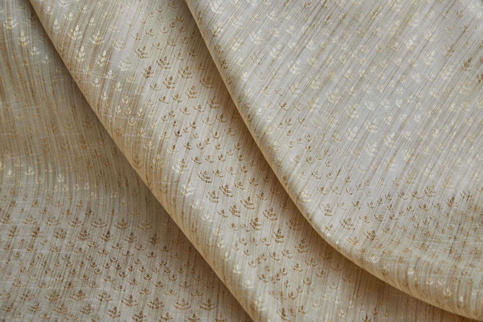 Off White and Straw Gold Soft Indian Brocade 