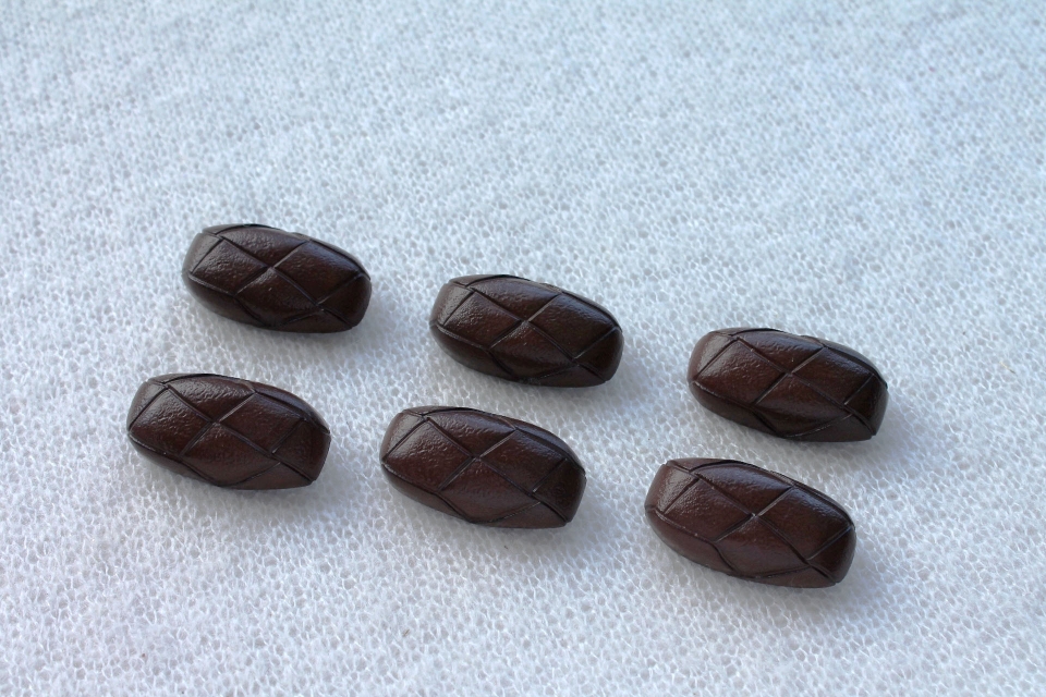 Oval Brown Leather Look Toggle Buttons - Set of 6