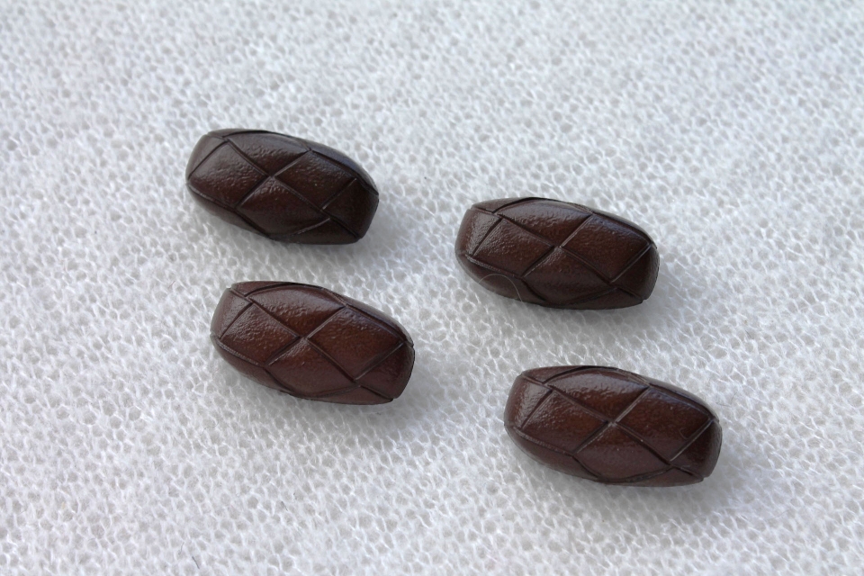 Oval Brown Leather Look Toggle Buttons - Set of 4