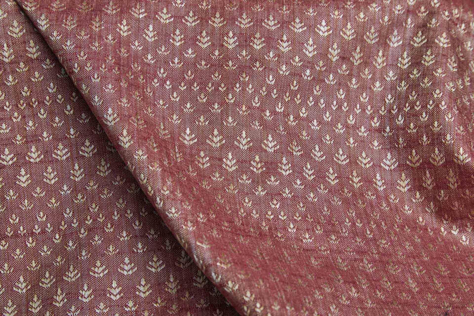 Pale Gold and Burgundy Soft Indian Brocade 