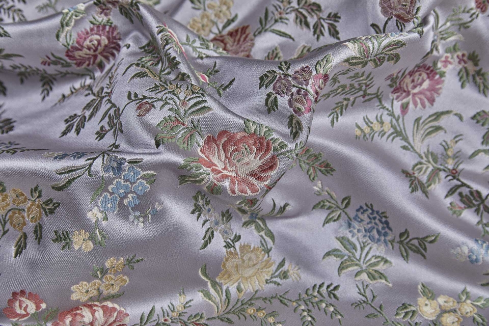 Classic Regency Floral Brocade - Lilac with Coral, Green, Yellow and Blue