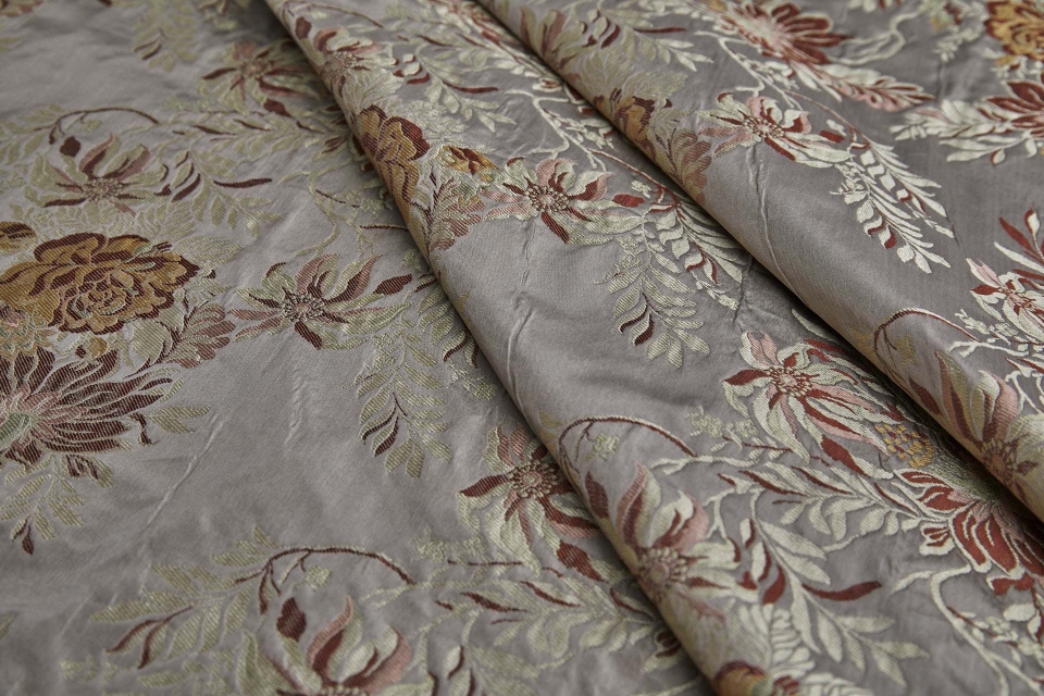 OUT OF STOCK - Tapestry Style Floral Brocade - Red, Pink and Pale Gold on Oyster