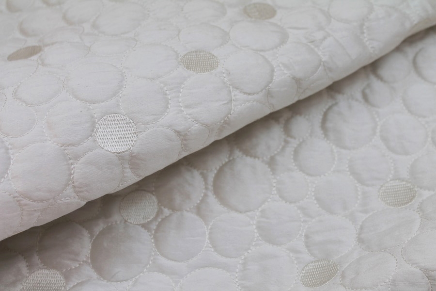 Quilted Silk Dupion - Ivory Circles
