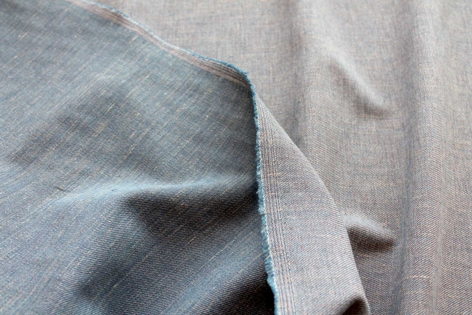 Reversible Linen Twill Weave "Denim" in Mid Blue / Light Brown