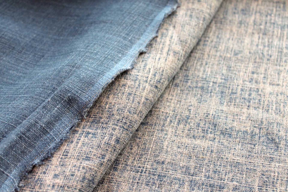 Reversible Textured Linen in Nile Blue and Ecru