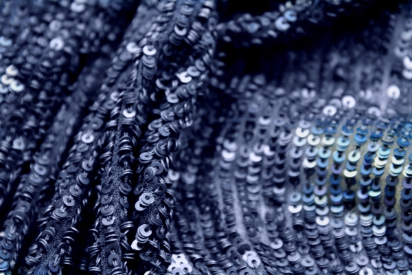 Overlapping Micro Sequin On Silk Chiffon - Navy