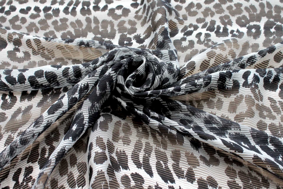 Silk Chiffon - Black and White Leopard Print