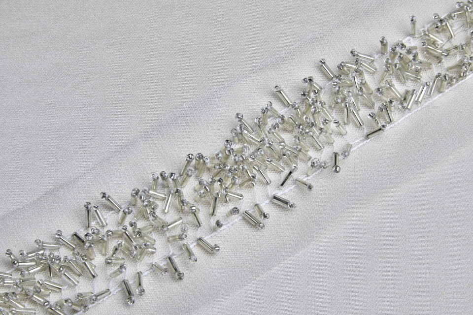 3D Beaded Tulle Trim - Silver/Ivory