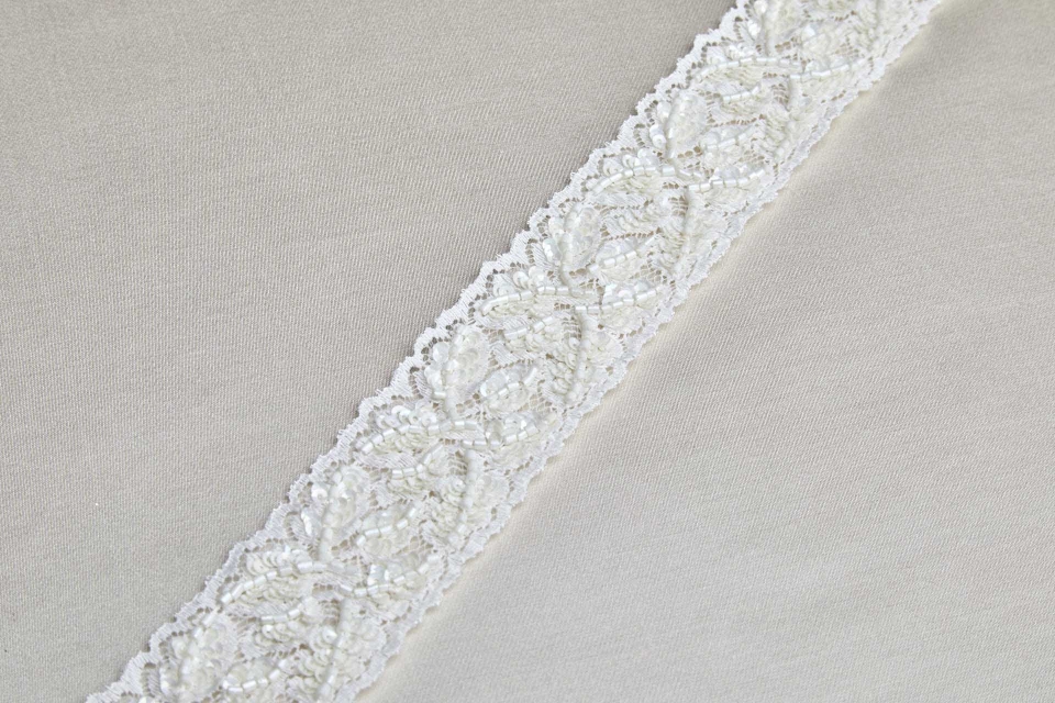 NEW BRIDAL - Beaded and Sequinned Lace Ribbon Trim - Creamy Ivory