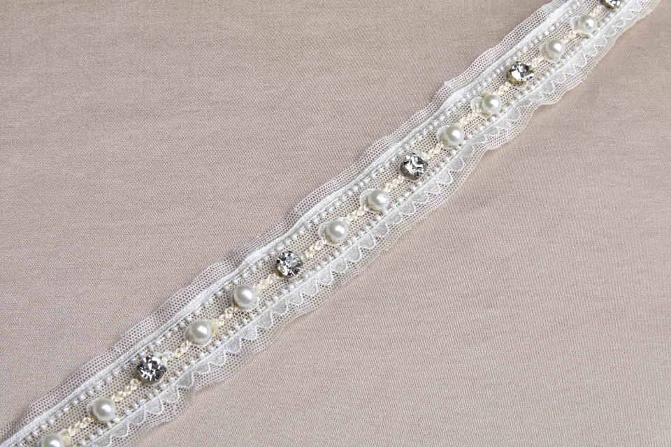 Lace Trim - Off White and Cream with Crystals and Pearls
