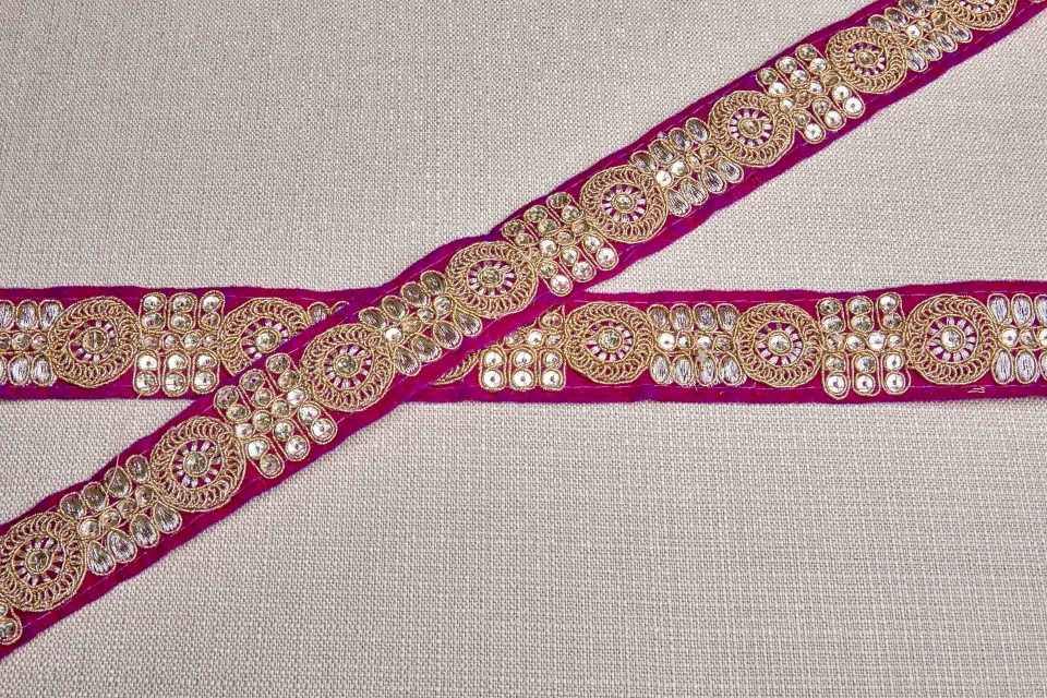 Rosette Motif Trim - Gold on Pink