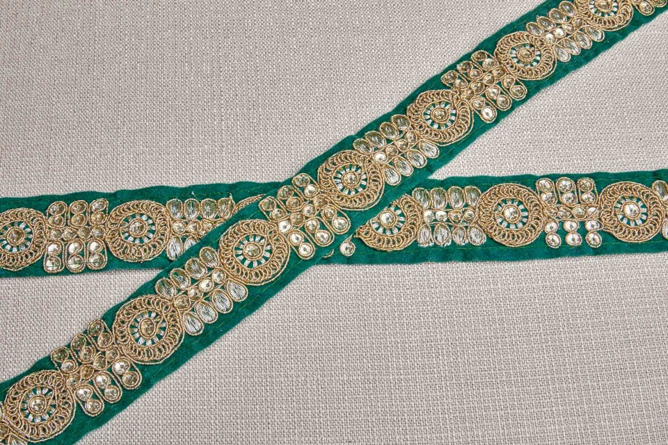 Rosette Motif Trim - Gold on Green