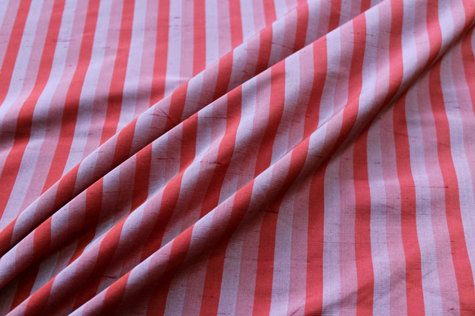 Wide Striped Silk Dupion - Carmine & Grey