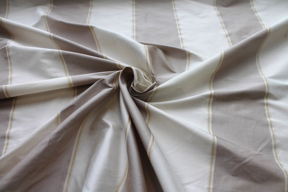 Wide Striped Silk Dupion in Off White and Ecru with Pale Gold