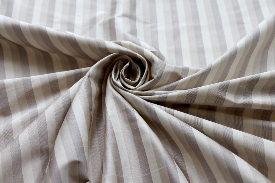 Wide Striped Silk Dupion - Cream / Natural Linen